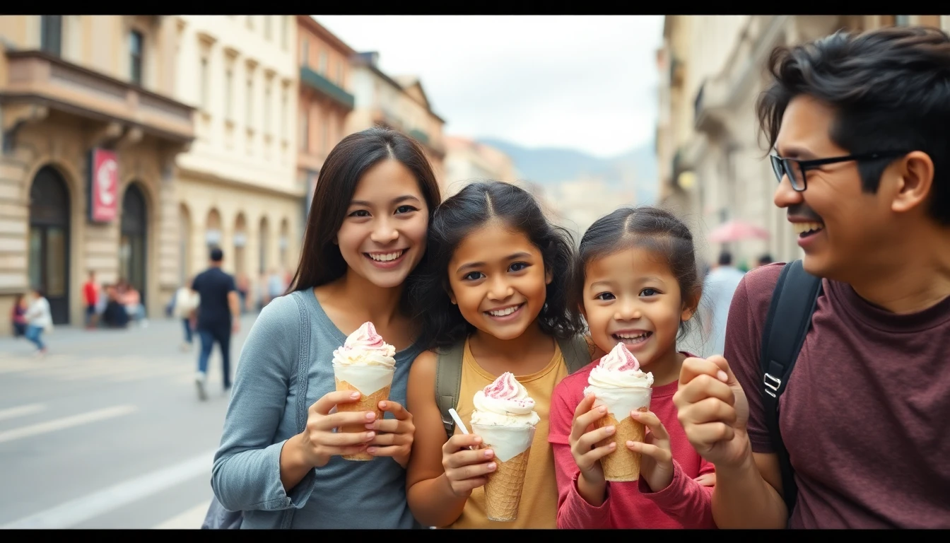 Familia comiendo helados en Quito